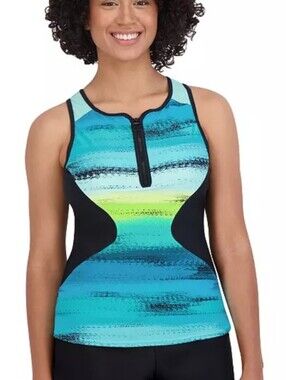 ZeroXposur Athletic Tankini Swim Top UPF 30 Mist Desert Blue 1X (18W) New